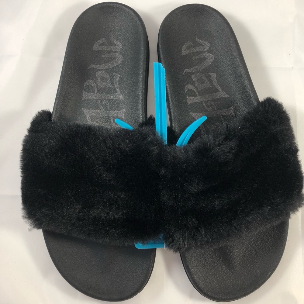 Mad Love Fuzzy Slides 9 Black